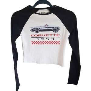 Chemistry M Womens LS Crop Top Corvette 1953 Model B/W‎ Stretch NWOT Medium